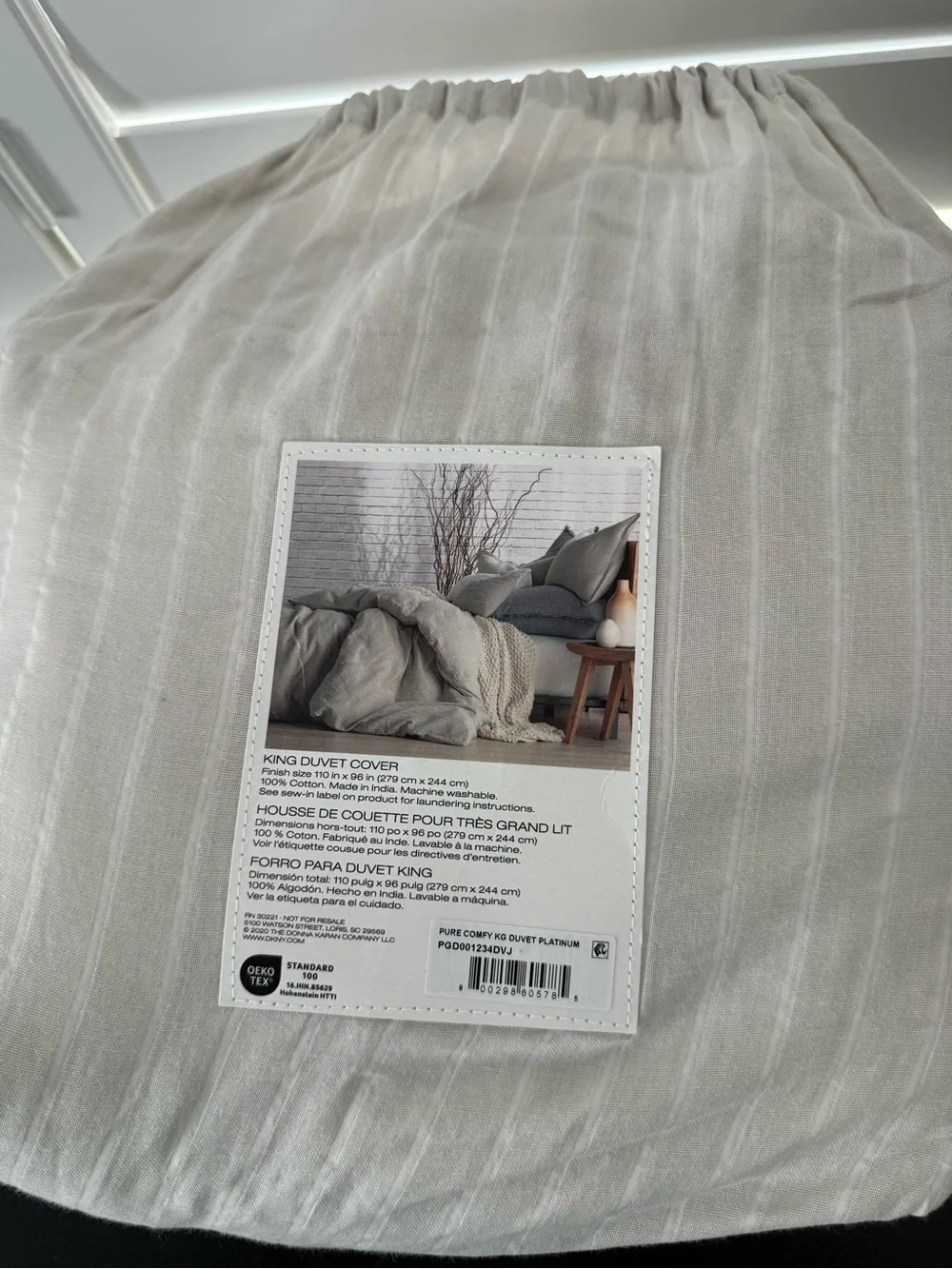 NWT DKNY Pure Comfy King Duver Cover, 100% Cotton Stripe, Ultrasoft, Platinum